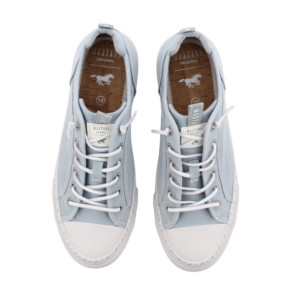 Mustang Florida 1376-308-832 Women's Elasticated Lace Canvas Pump Trainer Pastel Blue