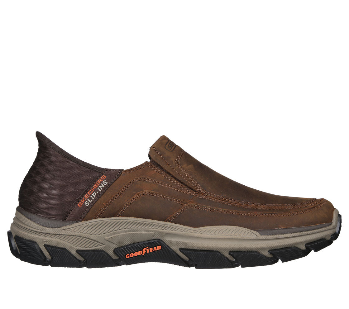 Skechers Respected Elgin Men's Relaxed Fit Leather Slip In Shoe Dark Brown