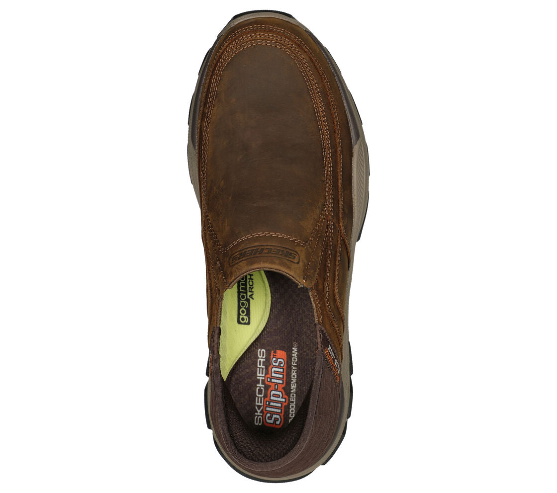 Skechers Respected Elgin Men's Relaxed Fit Leather Slip In Shoe Dark Brown