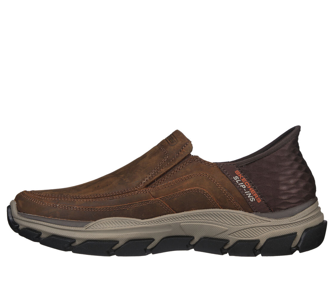 Skechers Respected Elgin Men's Relaxed Fit Leather Slip In Shoe Dark Brown