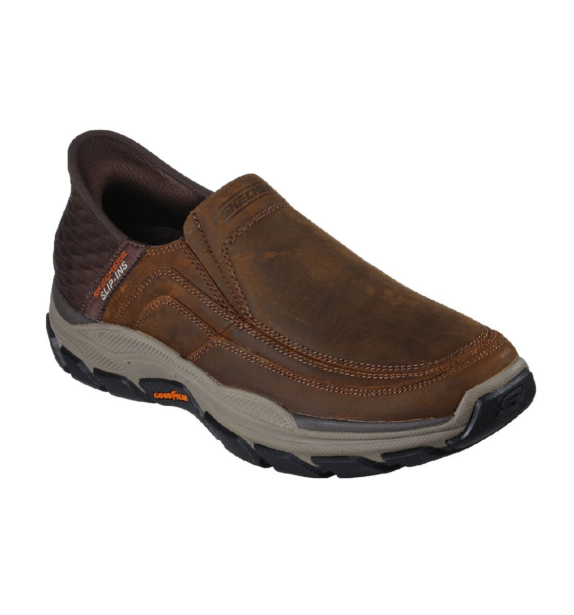 Skechers Respected Elgin Men's Relaxed Fit Leather Slip In Shoe Dark Brown