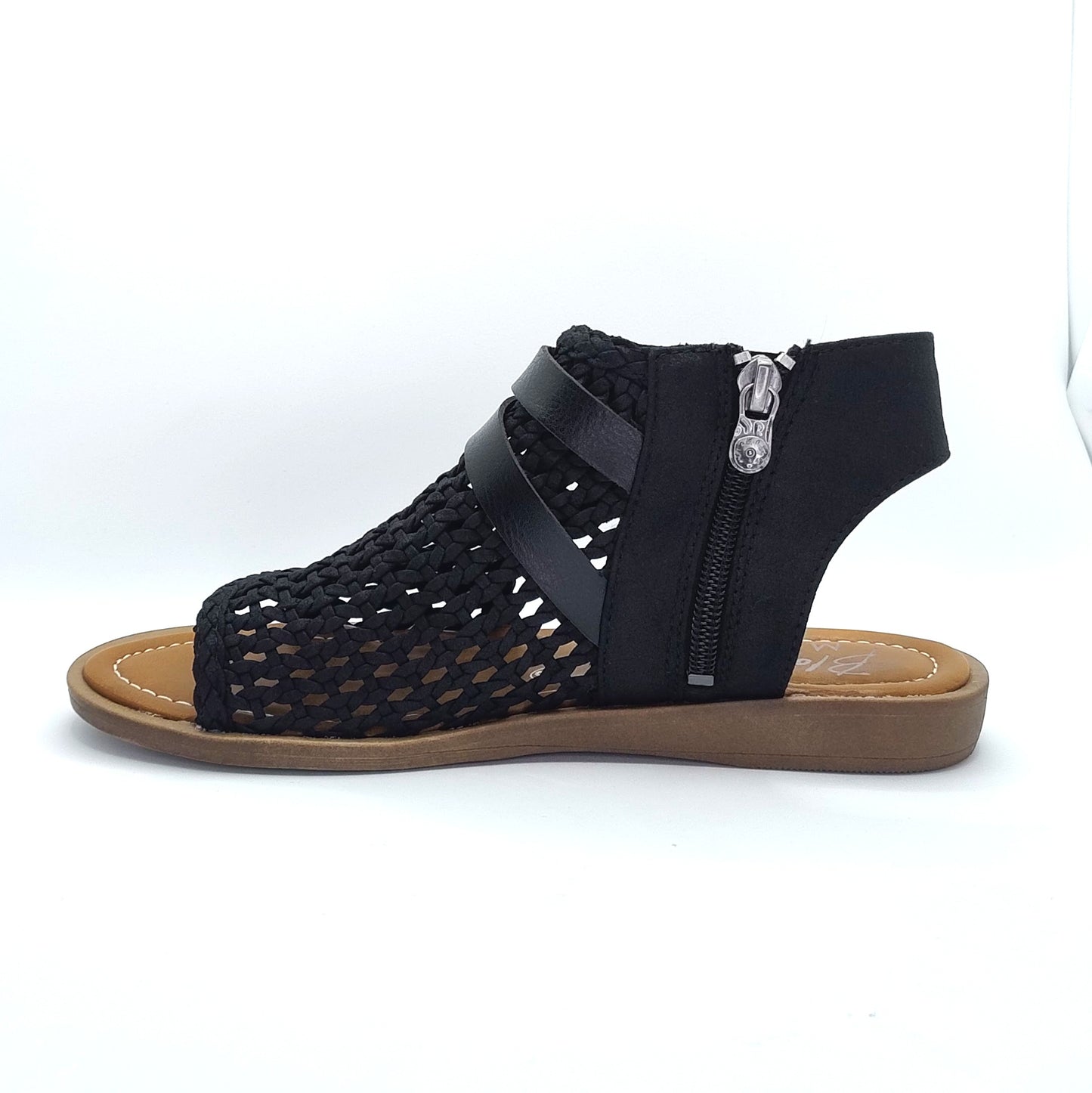 Blowfish Malibu Dream Women's Vegan Fabric Mesh Zip Up Low Wedge Sandal Black