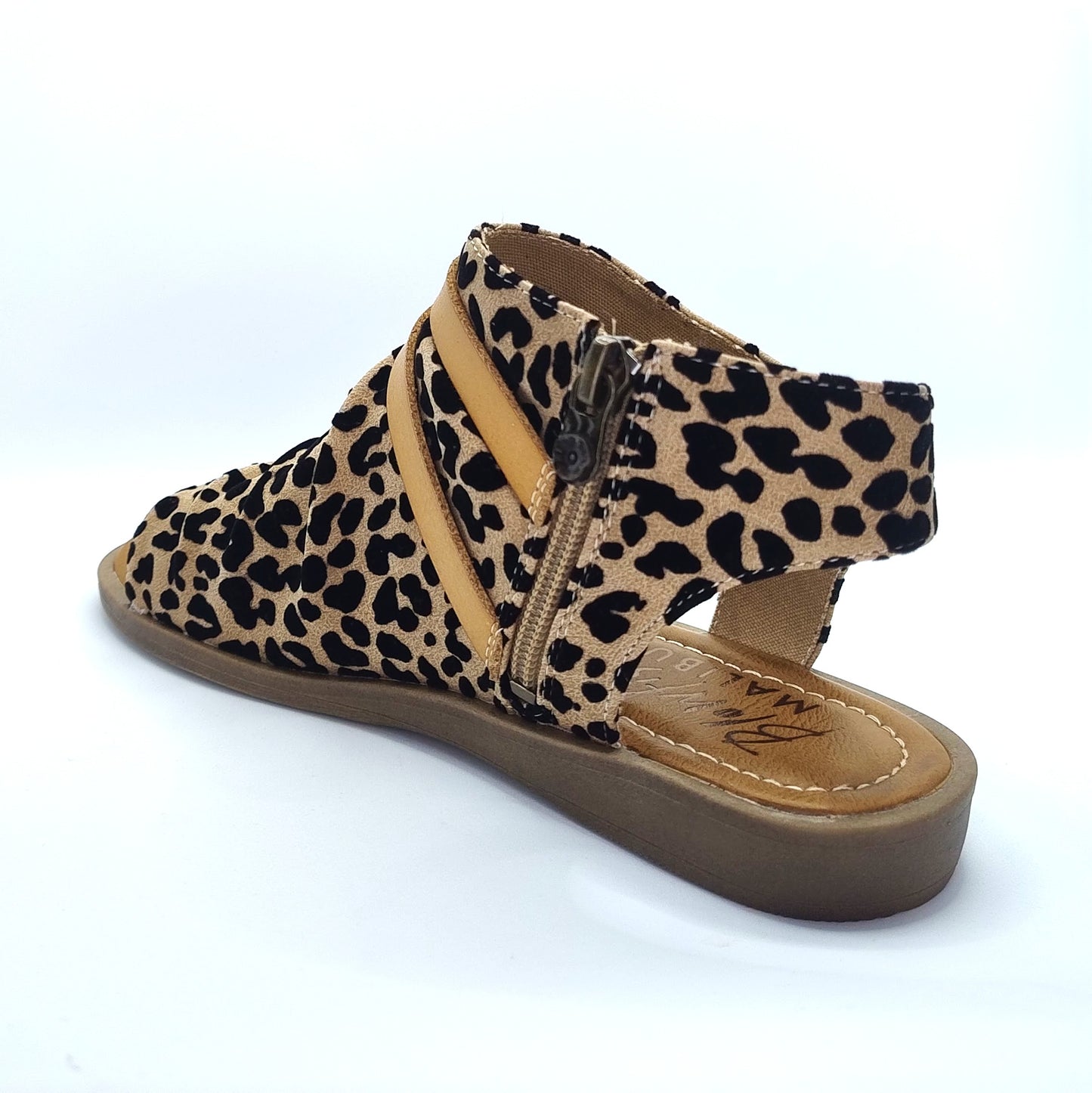 Blowfish Malibu Denver Women's Vegan Zip Up Low Wedge Sandal Sand Pixie Leopard