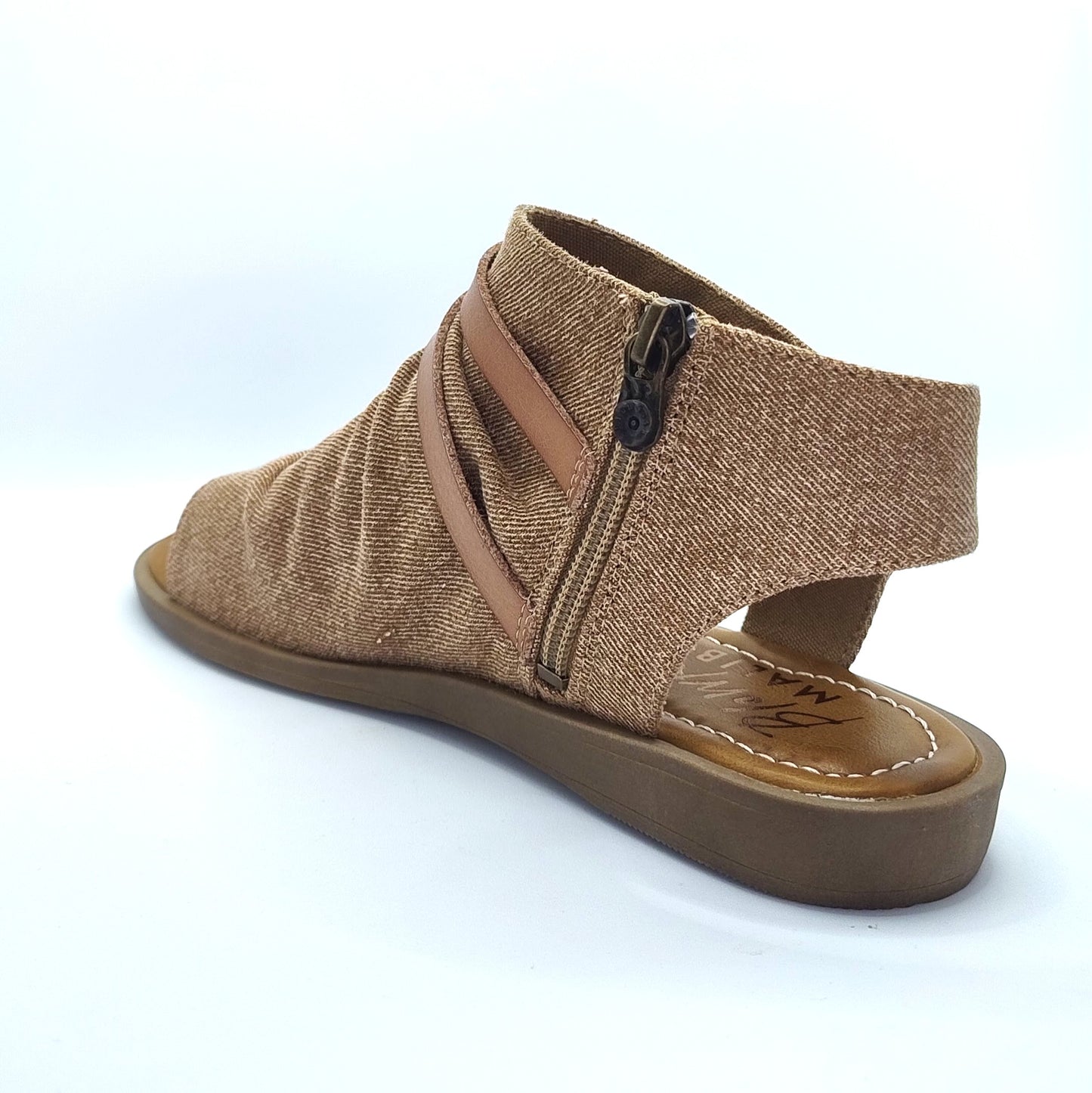 Blowfish Malibu Denver Women's Vegan Zip Up Low Wedge Sandal Sand Denim