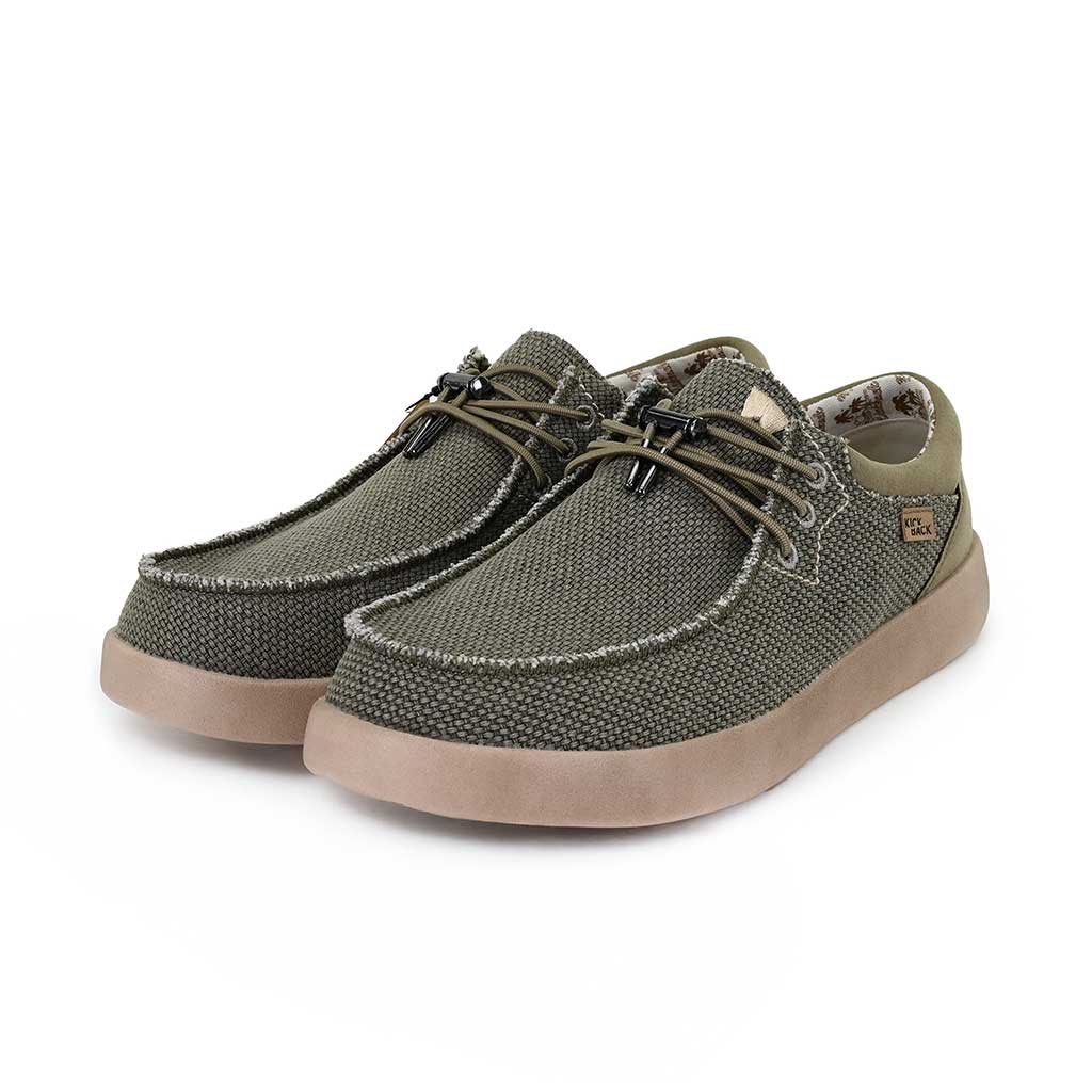 KickBack Haven Woven Men's Elasticated Lace Lightweight Slip On Shoe Khaki