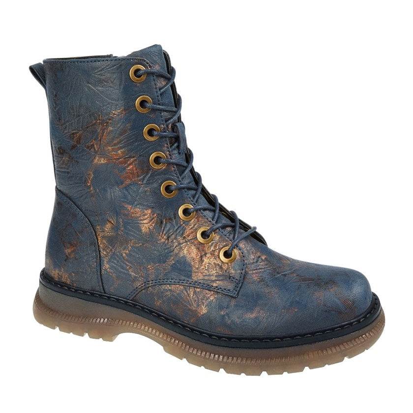 Cipriata Annetta Women's Lace/Zip Military Style Memory Foam Boot Navy Bronze Multi