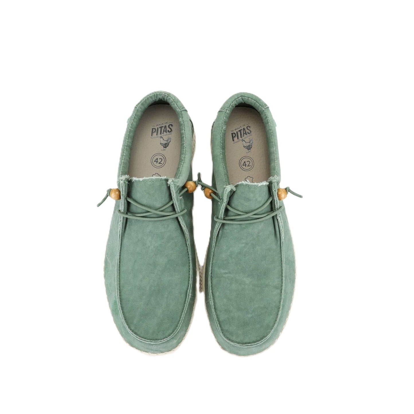 Walk In Pitas Wallabi Washed Men's Lightweight Wally Slip On Canvas Shoe Verde Menta