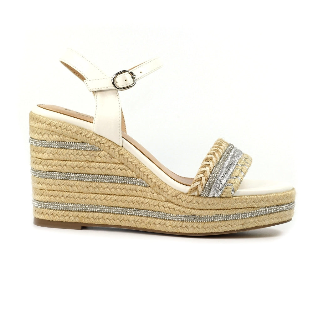Lunar Amanda Women's Chunky Summer Rope Wedge Sandal White