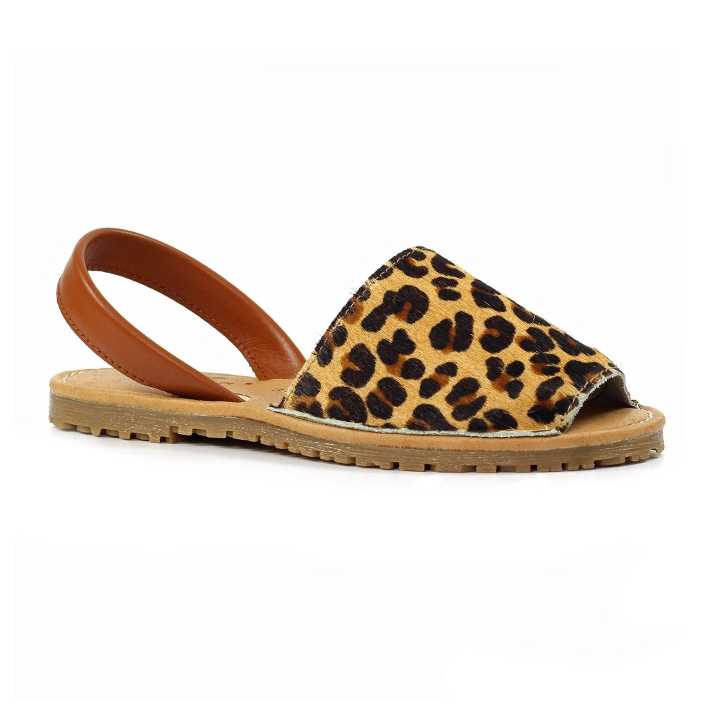 Lunar Azura Women's Leather Flat Heel Slingback Sandal Leopard