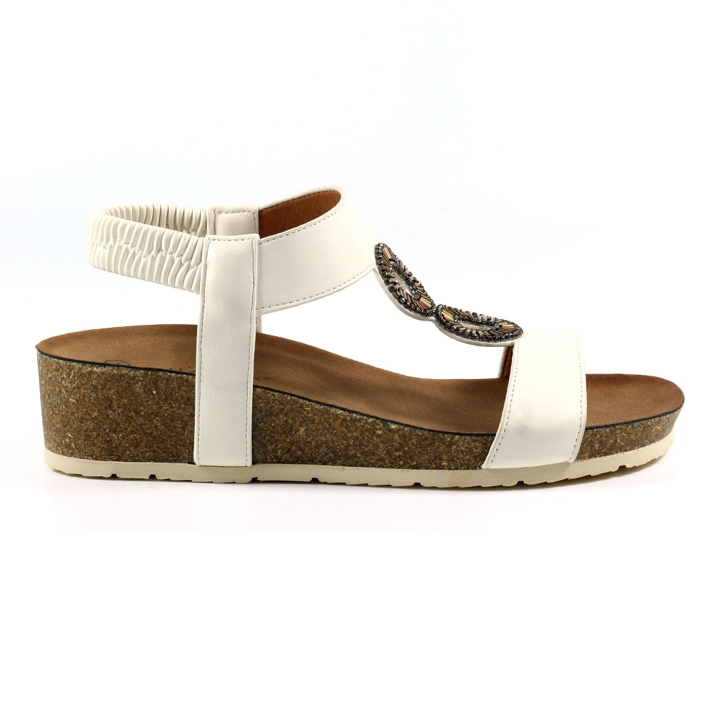 Lunar Barwell Women's T Bar Wedge Sandal White