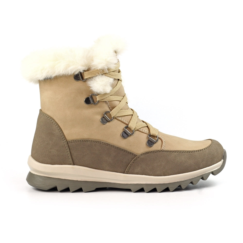 Lunar Beck Women's Waterproof Lace Up/Zip Ankle Boot Stone