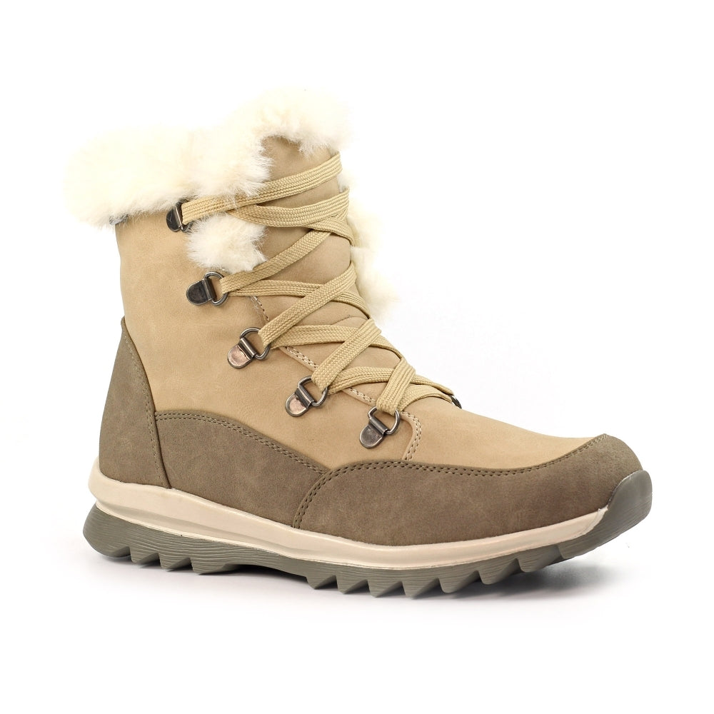 Lunar Beck Women's Waterproof Lace Up/Zip Ankle Boot Stone