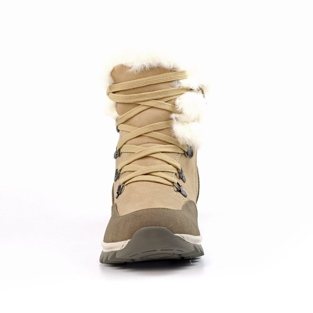 Lunar Beck Women's Waterproof Lace Up/Zip Ankle Boot Stone