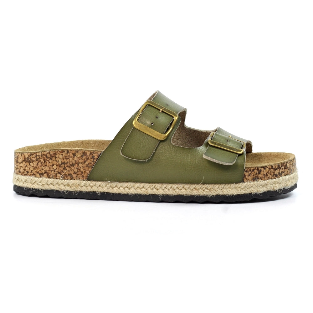 Lunar Belinda Women's Woven Hessian Twin Buckle Sandal Khaki