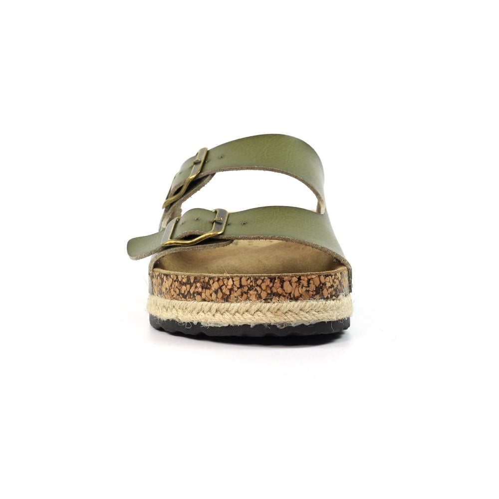 Lunar Belinda Women's Woven Hessian Twin Buckle Sandal Khaki