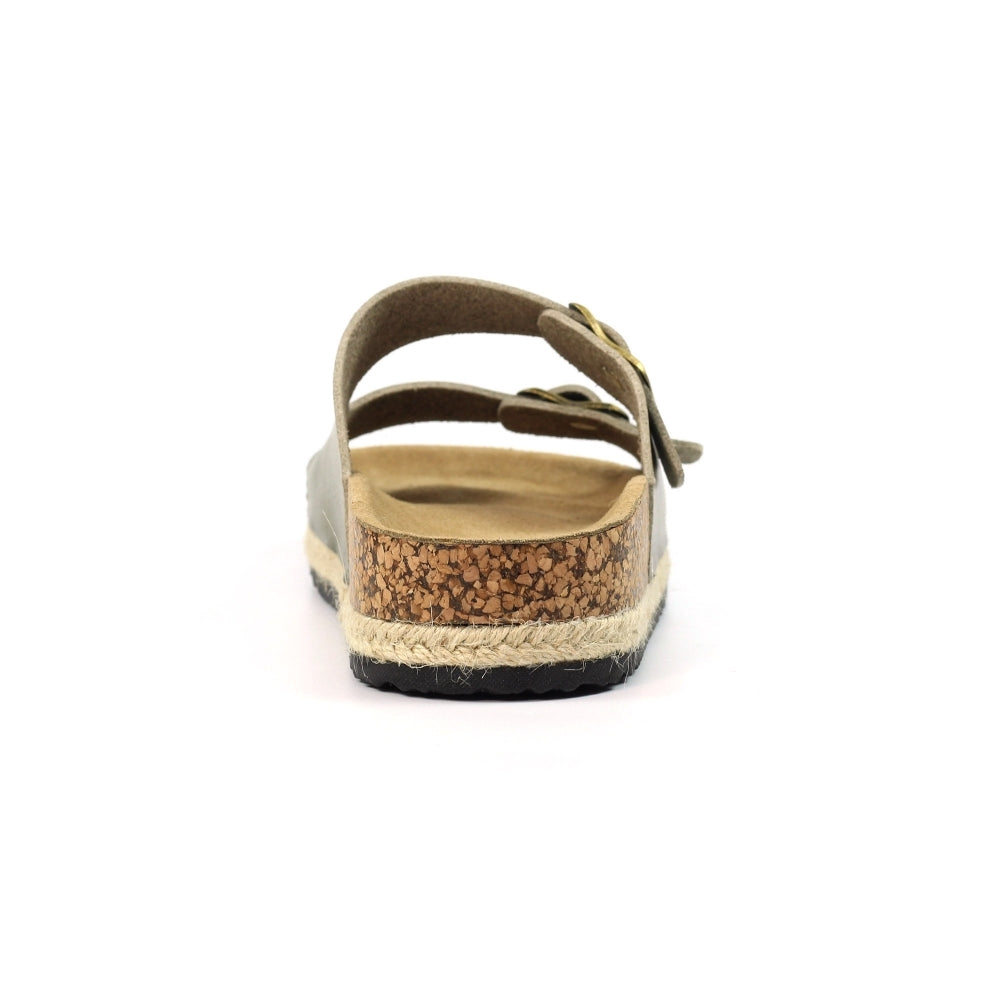 Lunar Belinda Women's Woven Hessian Twin Buckle Sandal Khaki
