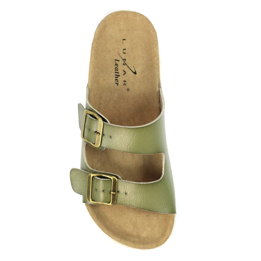 Lunar Belinda Women's Woven Hessian Twin Buckle Sandal Khaki