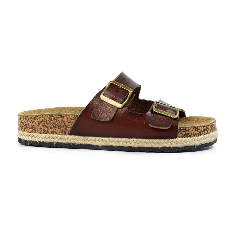 Lunar Belinda Women's Woven Hessian Twin Buckle Sandal Tan