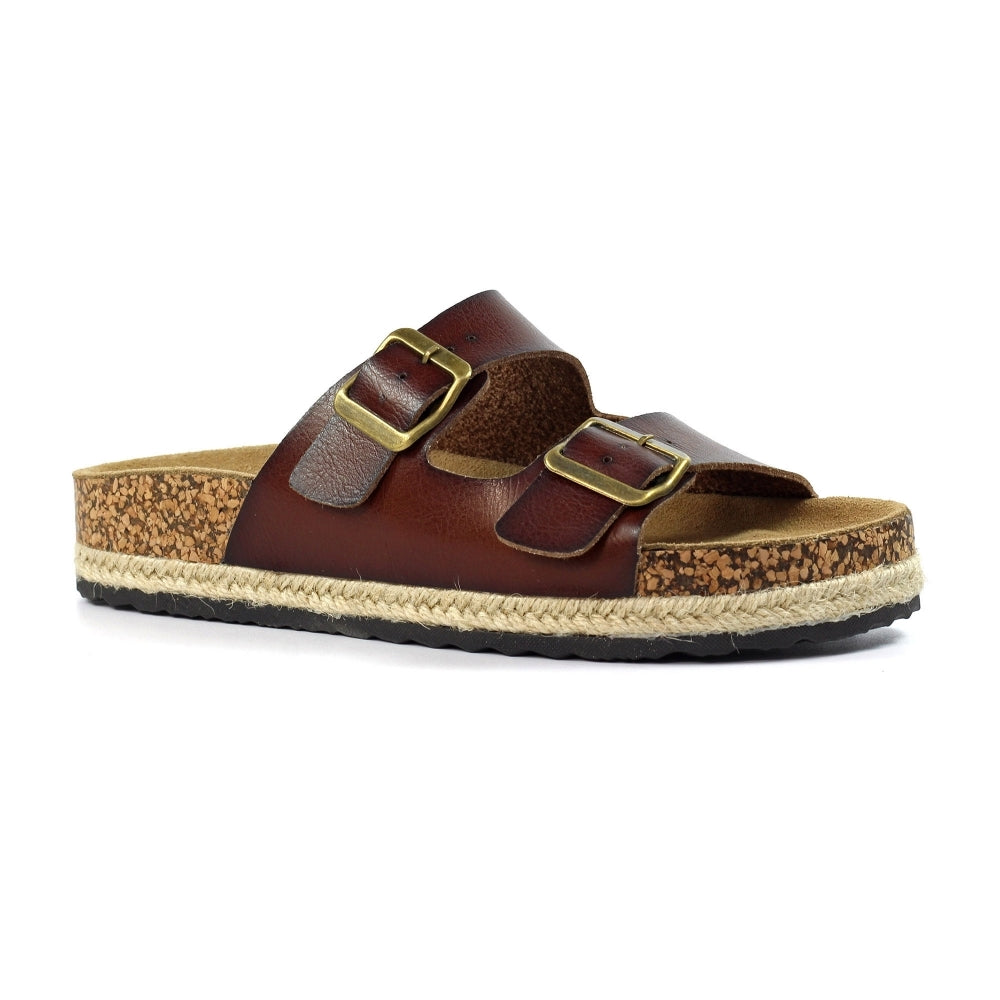 Lunar Belinda Women's Woven Hessian Twin Buckle Sandal Tan