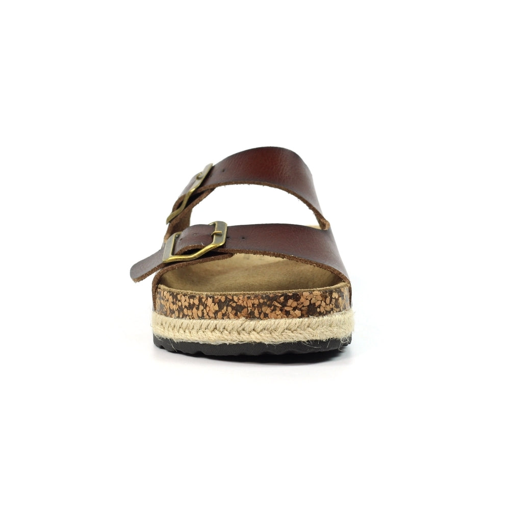 Lunar Belinda Women's Woven Hessian Twin Buckle Sandal Tan
