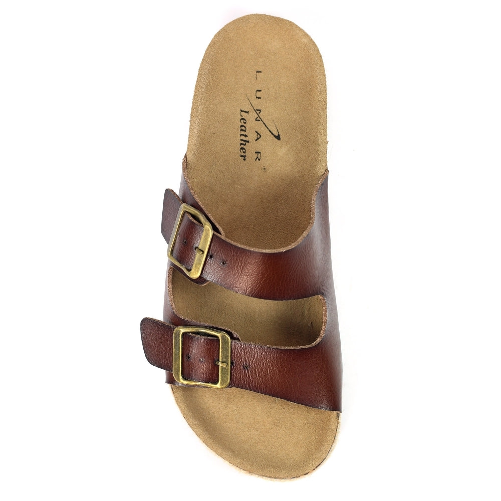 Lunar Belinda Women's Woven Hessian Twin Buckle Sandal Tan