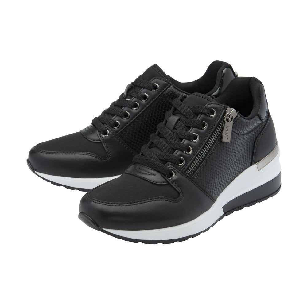 Lotus Isabella Women's Lace Up / Zip Up Wedge Trainer Black
