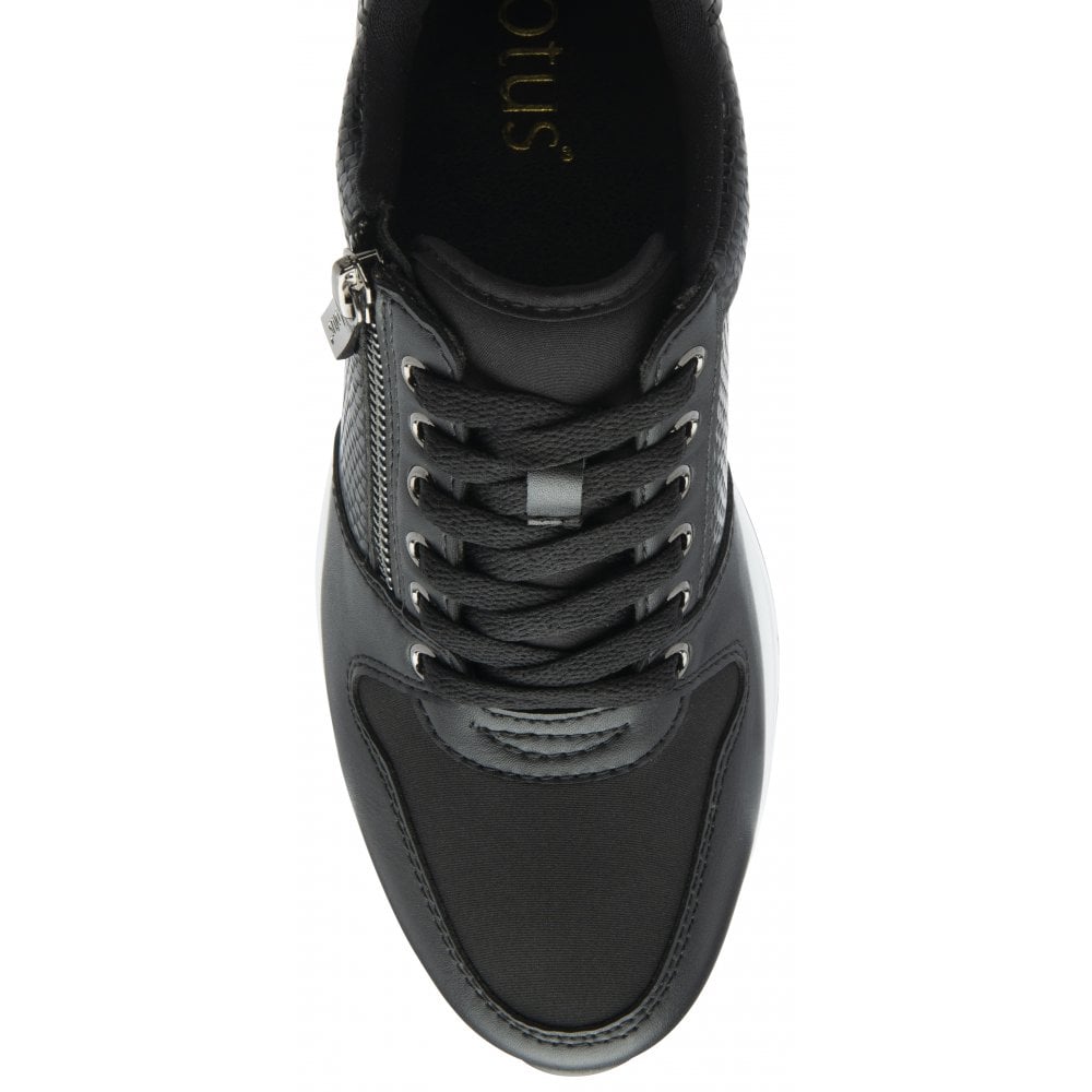 Lotus Isabella Women's Lace Up / Zip Up Wedge Trainer Black
