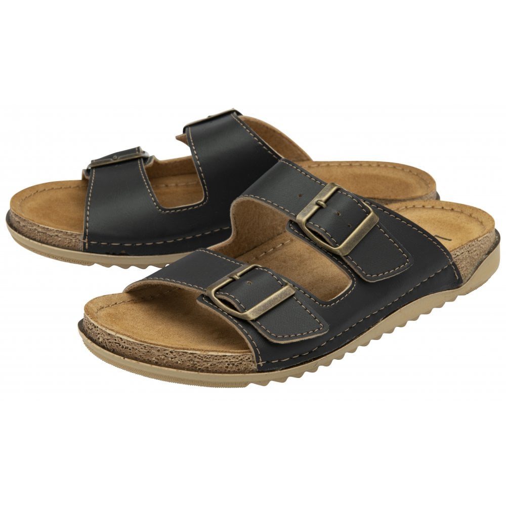 Lotus Trento Women's Twin Strap Slider Mule Sandal Black