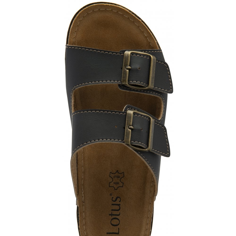 Lotus Trento Women's Twin Strap Slider Mule Sandal Black