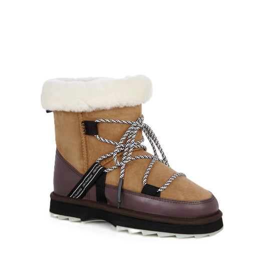 Emu Blurred Women's Wool Sheepskin Water Resistant Lace & Zip Up Cosy Boot Chestnut