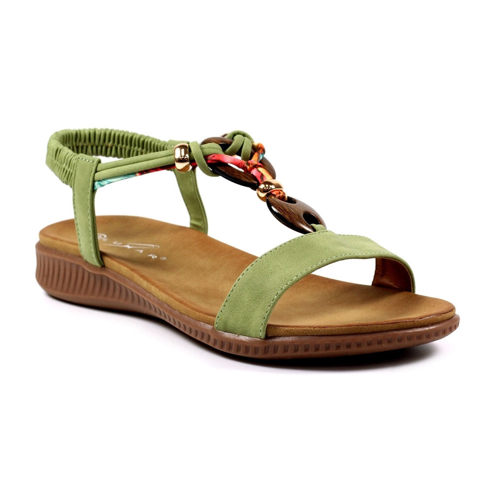 Lunar Brava Women's Bohemian Look Woven Strap Elasticated Slingback Sandal Khaki