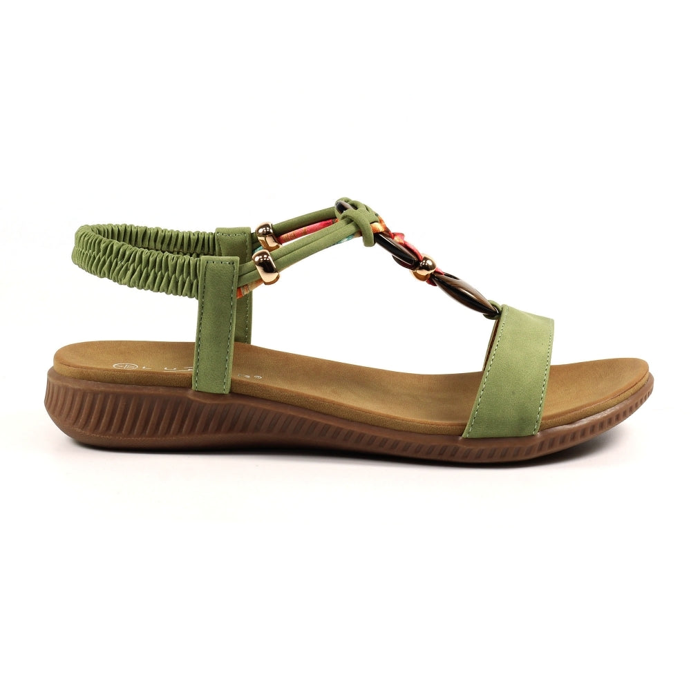 Lunar Brava Women's Bohemian Look Woven Strap Elasticated Slingback Sandal Khaki