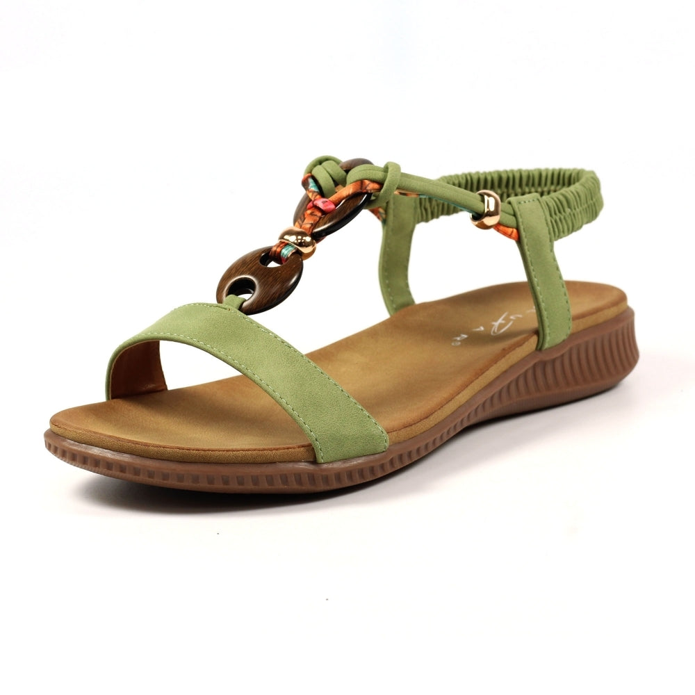 Lunar Brava Women's Bohemian Look Woven Strap Elasticated Slingback Sandal Khaki