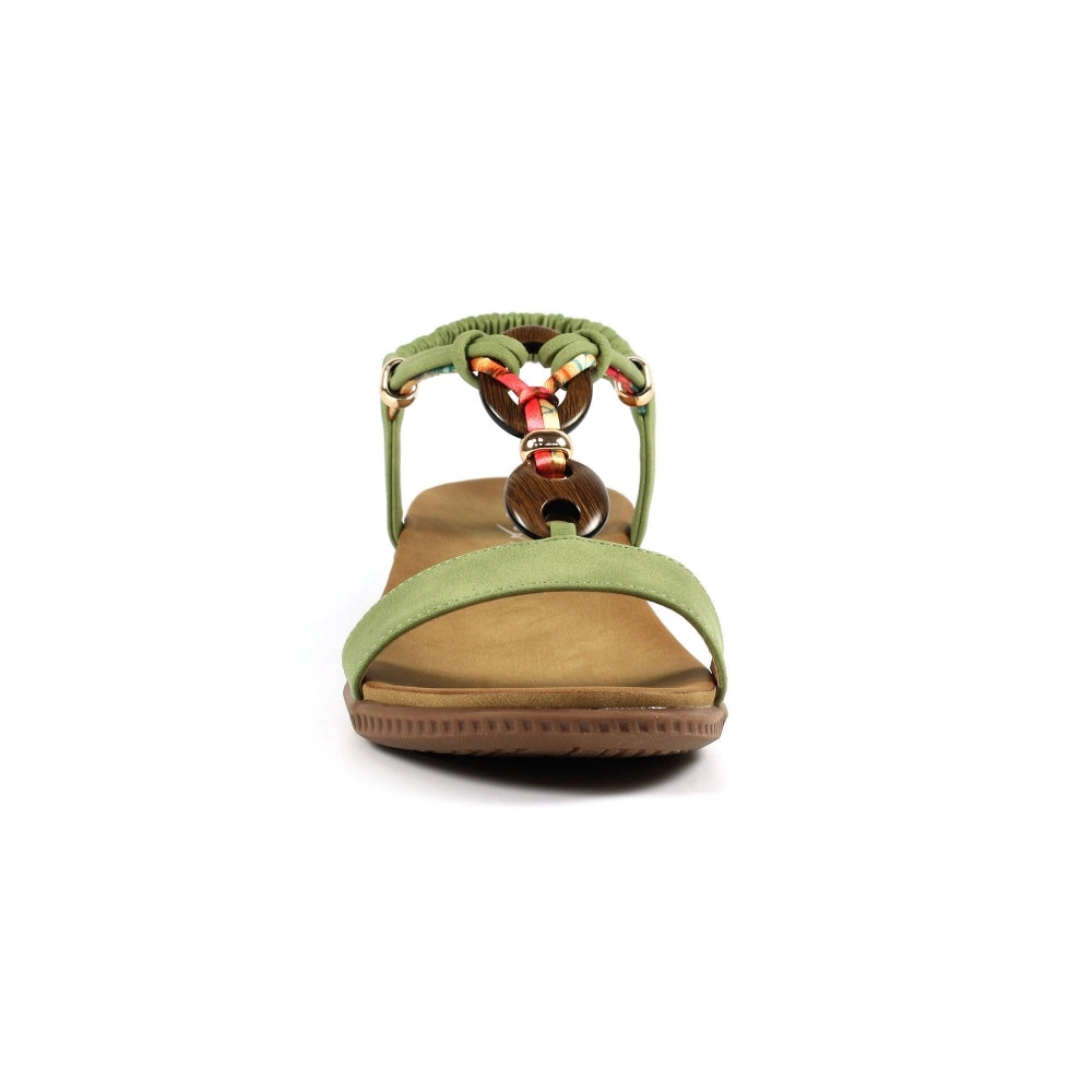 Lunar Brava Women's Bohemian Look Woven Strap Elasticated Slingback Sandal Khaki