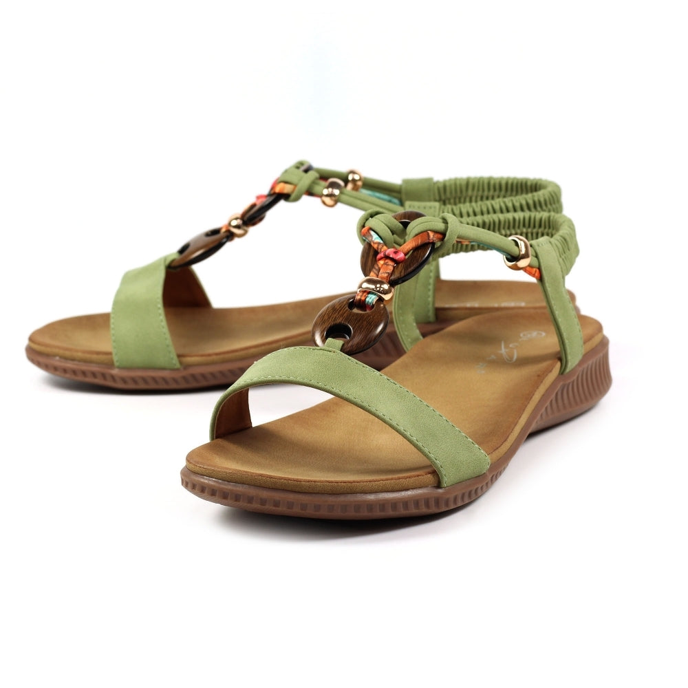 Lunar Brava Women's Bohemian Look Woven Strap Elasticated Slingback Sandal Khaki