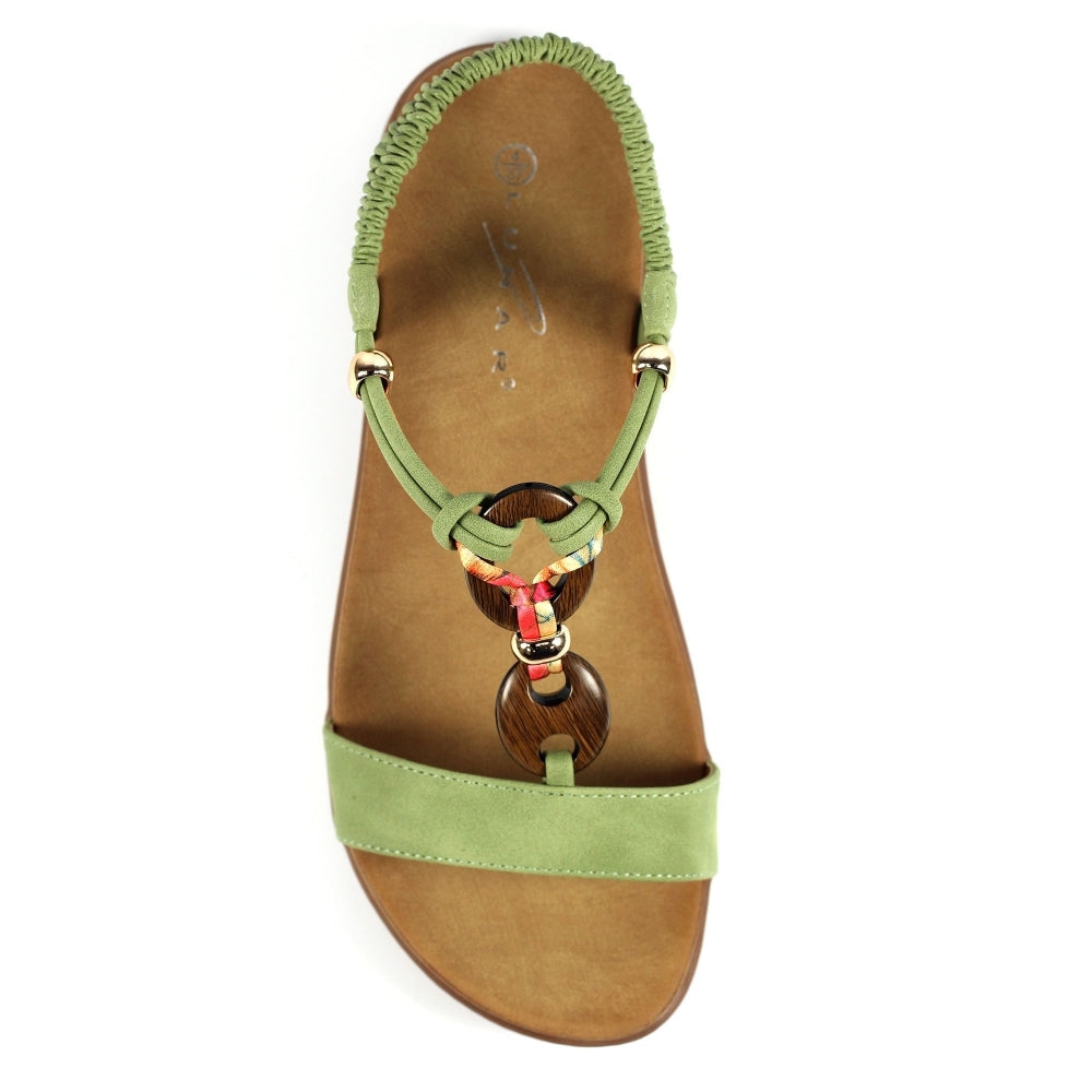 Lunar Brava Women's Bohemian Look Woven Strap Elasticated Slingback Sandal Khaki