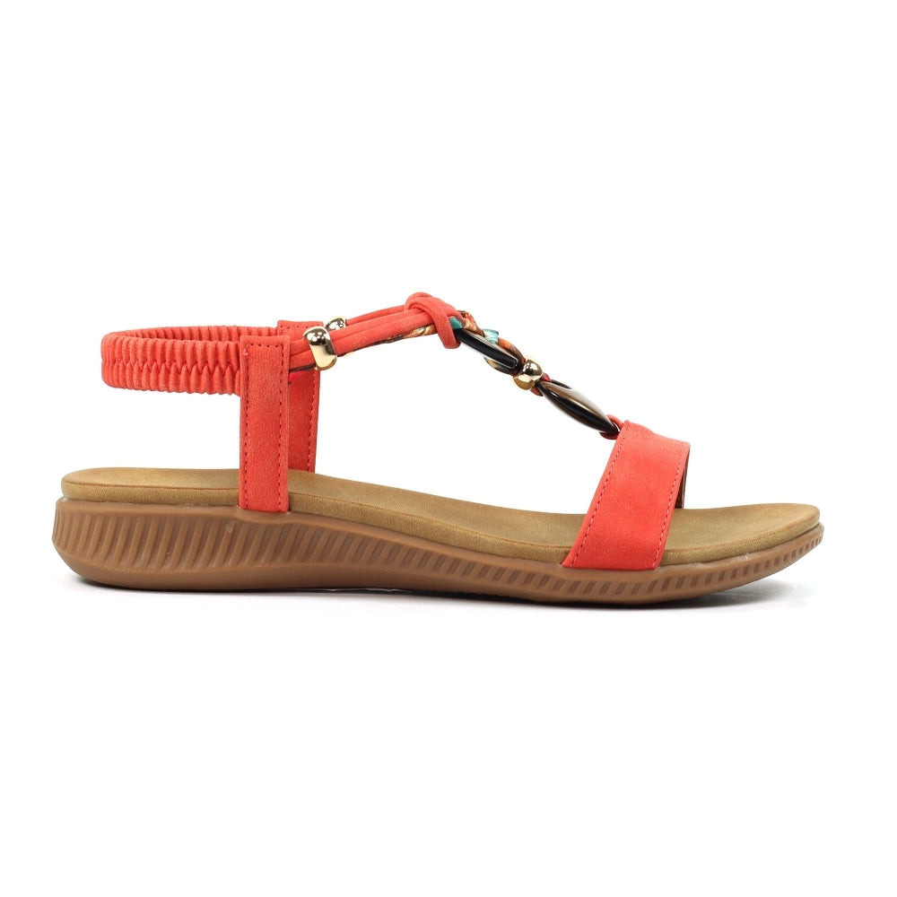 Lunar Brava Women's Bohemian Look Woven Strap Elasticated Slingback Sandal Orange
