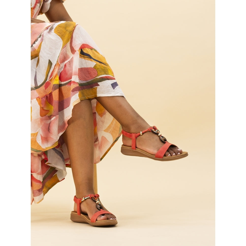Lunar Brava Women's Bohemian Look Woven Strap Elasticated Slingback Sandal Orange