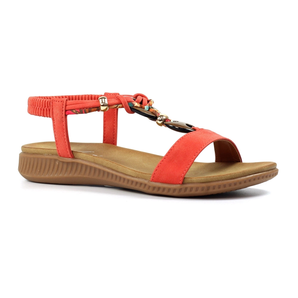 Lunar Brava Women's Bohemian Look Woven Strap Elasticated Slingback Sandal Orange