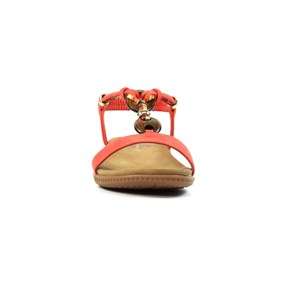 Lunar Brava Women's Bohemian Look Woven Strap Elasticated Slingback Sandal Orange
