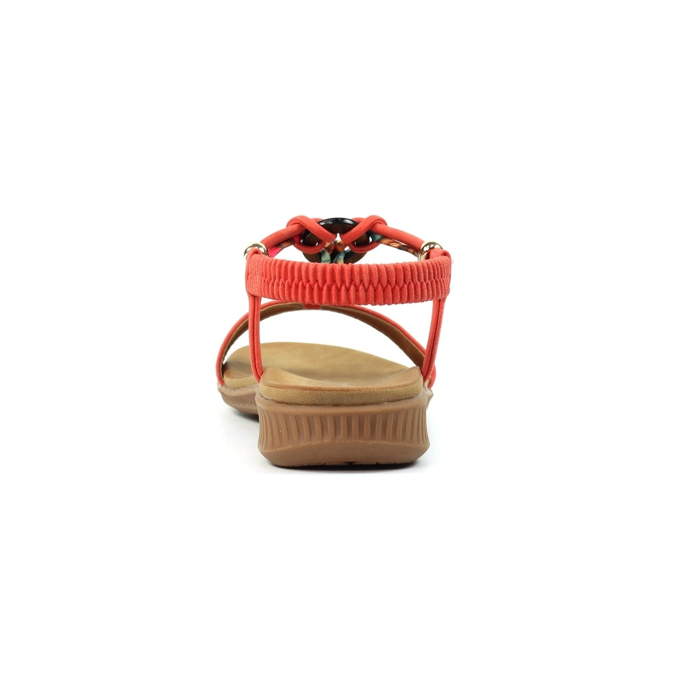 Lunar Brava Women's Bohemian Look Woven Strap Elasticated Slingback Sandal Orange