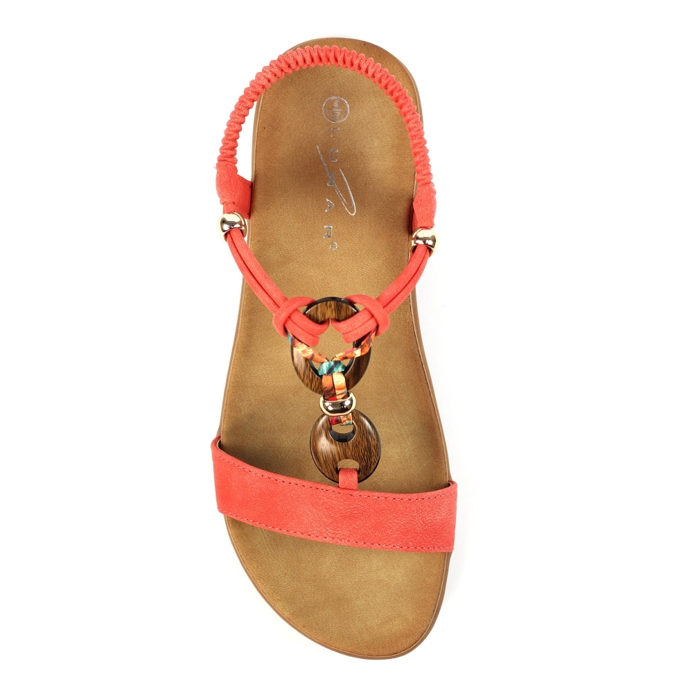 Lunar Brava Women's Bohemian Look Woven Strap Elasticated Slingback Sandal Orange