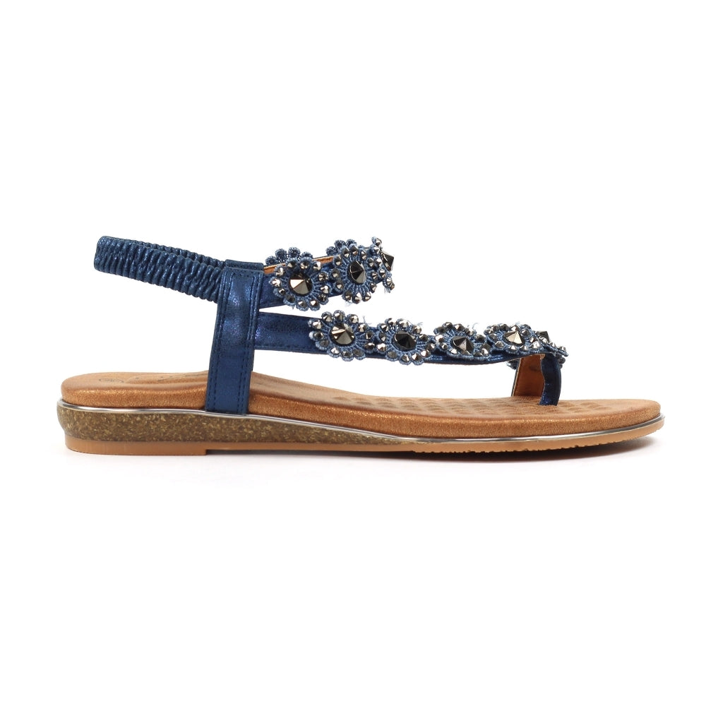 Lunar Charlotte Flower Toe Loop Sandal Navy Blue