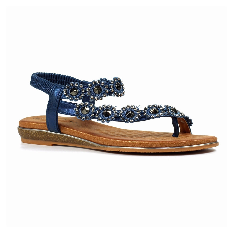 Lunar Charlotte Flower Toe Loop Sandal Navy Blue