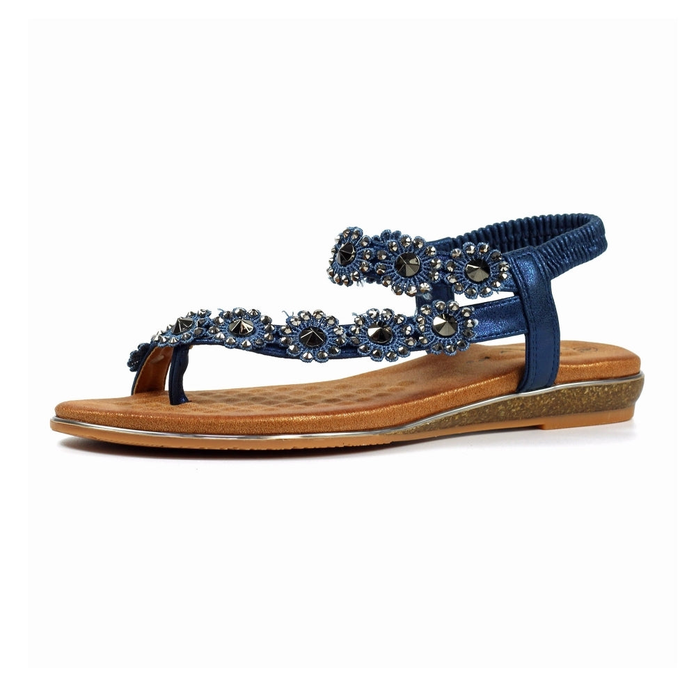 Lunar Charlotte Flower Toe Loop Sandal Navy Blue