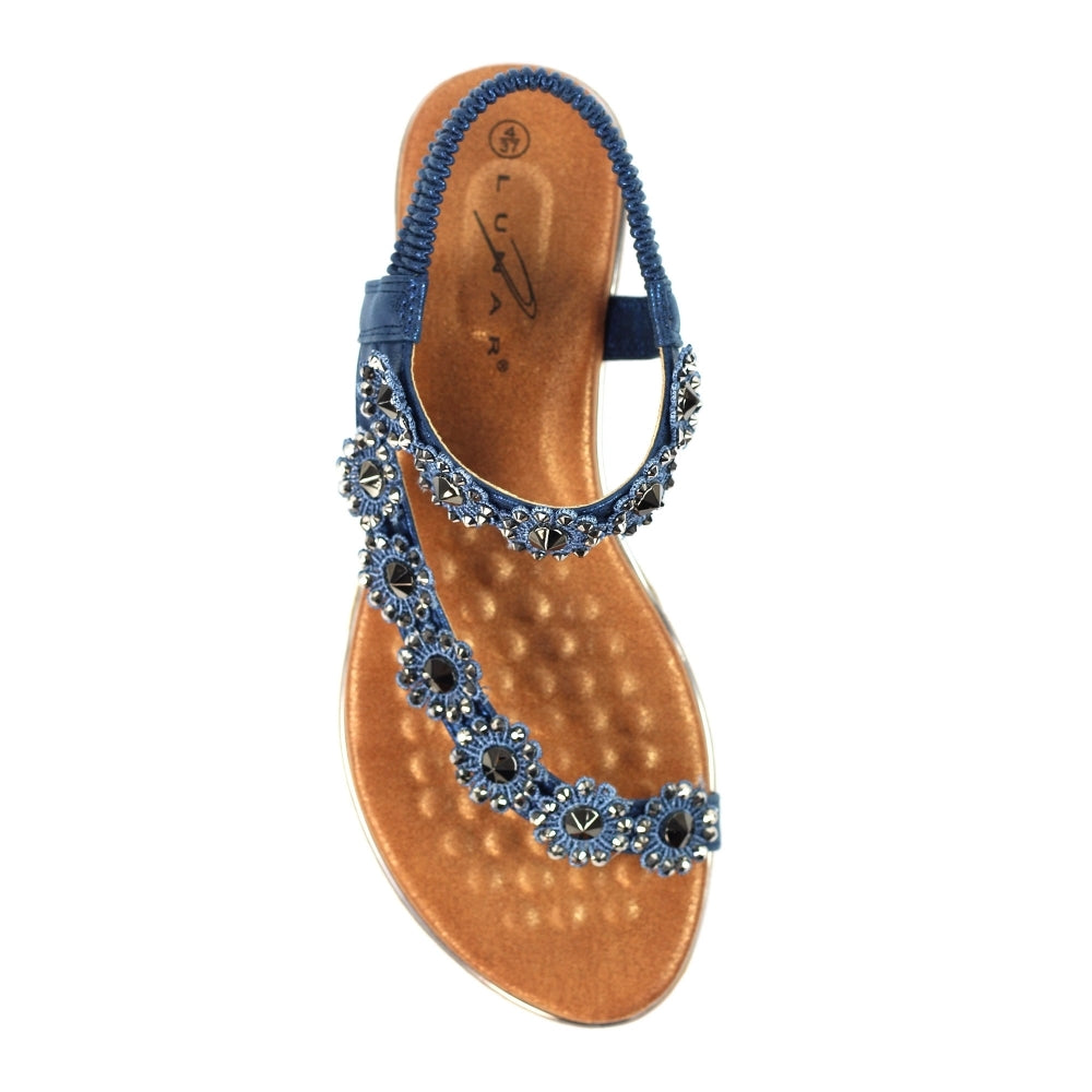 Lunar Charlotte Flower Toe Loop Sandal Navy Blue