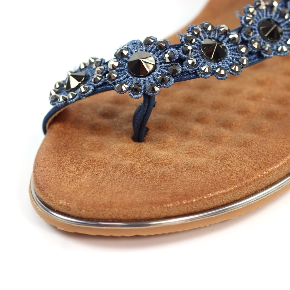 Lunar Charlotte Flower Toe Loop Sandal Navy Blue