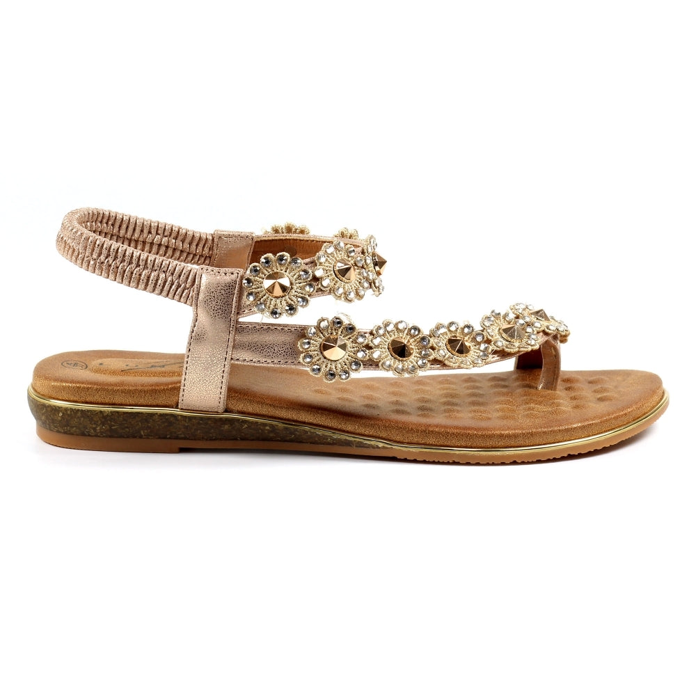 Lunar Charlotte Flower Toe Loop Sandal Rose Gold