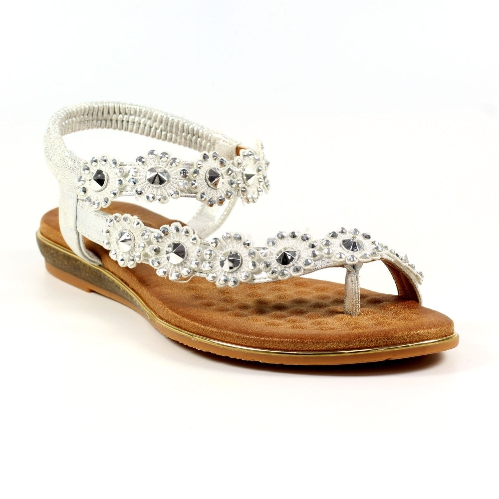 Lunar Charlotte Flower Toe Loop Sandal Silver