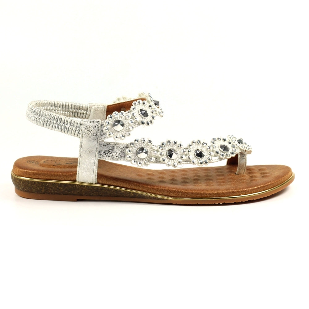 Lunar Charlotte Flower Toe Loop Sandal Silver